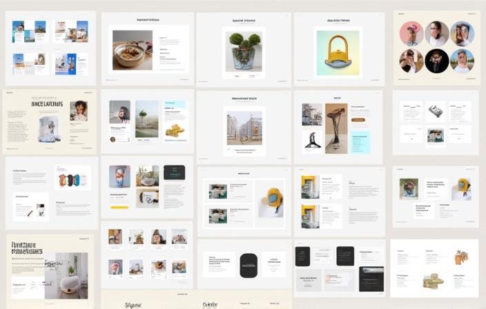 A collage of various graphic design works by Nadi Karya Kreatif including brochures, social media posts, and presentations